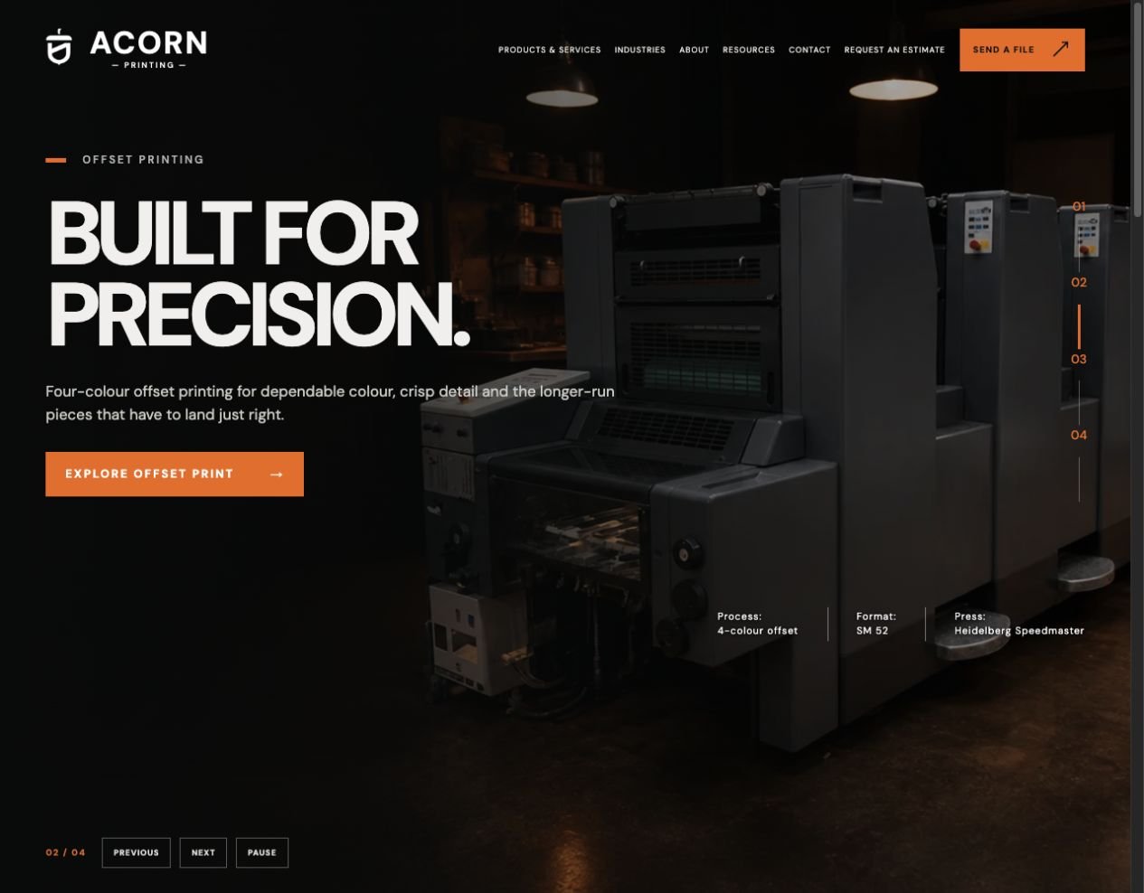 Acorn Printing desktop website preview