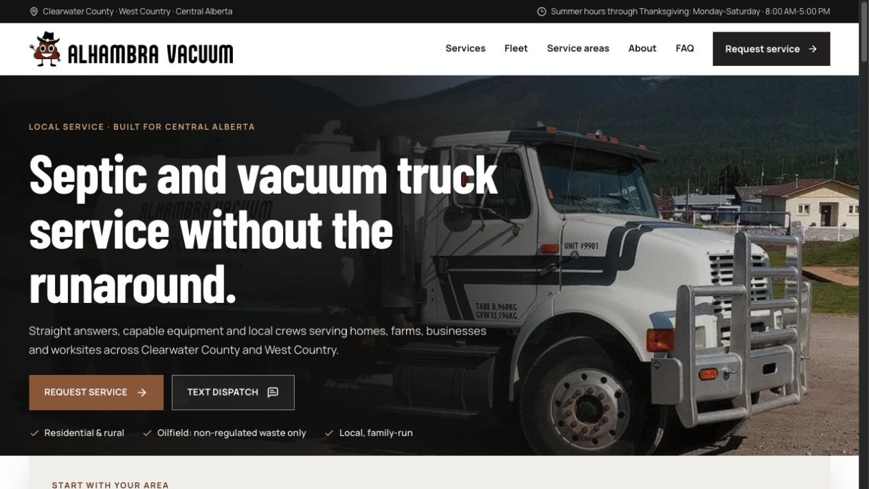 Alhambra Vacuum desktop website preview