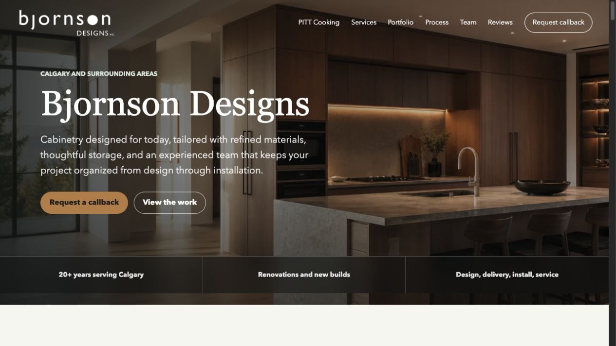 Bjornson Designs desktop website preview