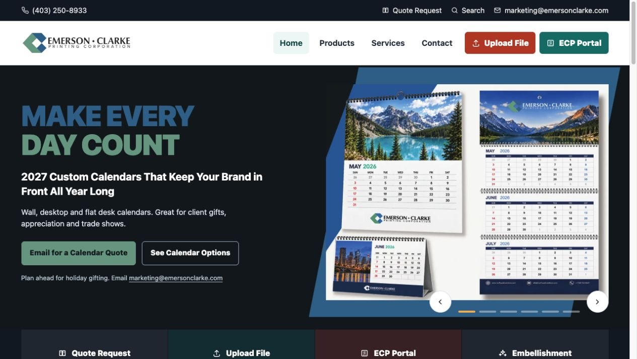 Emerson Clarke Printing desktop website preview